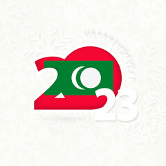 New Year 2023 for Maldives on snowflake background.