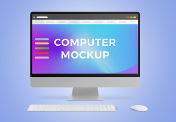 Computer Mockup with Keyboard and Mouse - Front View