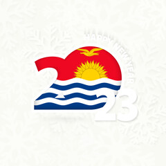 New Year 2023 for Kiribati on snowflake background.