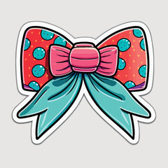 Fototapeta premium Christmas bow cartoon sticker, xmas bows printable stickers sheet. New-year collection
