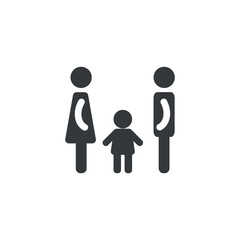 Silhouettes of man and woman with child. Love family simple icon. Isolated on white. Romantic pictogram.
