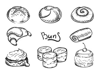 PNG transparent pastry sketches set of scones and buns - 546347185