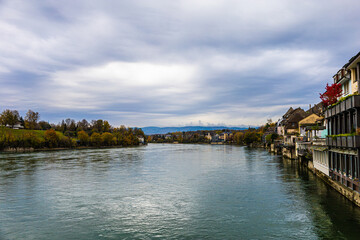 Fototapeta na wymiar view of the river in the city, Rheinfelden, Switzerland
