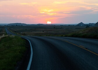 sunset over the road