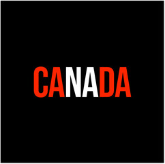 Canada country name in national flag color typography. Canada lettering.