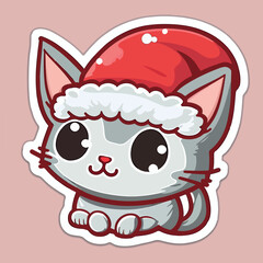 Obraz premium Christmas cat cartoon sticker, xmas kitty stickers collection. New-year collection