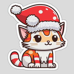 Christmas cat sticker, xmas kitty stickers decoration. Winter holidays