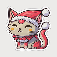 Christmas cat sticker, xmas kitty stickers with ornament. Winter holidays