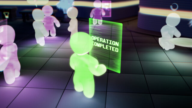 simulation or metaverse avatar is completing some operation on-line - industrial 3D rendering