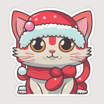 Christmas cat sticker, xmas kitty stickers collection. New-year collection