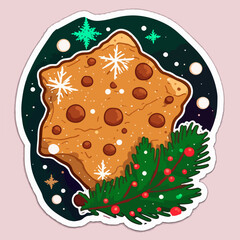 Sticker template with christmas cookie, xmas gingerbread cookies stickers. New-year collection