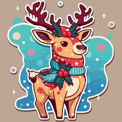 Christmas deer cartoon sticker, xmas reindeer stickers elements. New-year collection