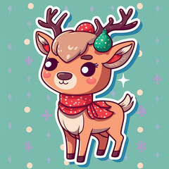 Christmas deer cartoon sticker, xmas reindeer printable stickers sheet. Winter collection