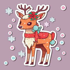 Christmas deer sticker, xmas reindeer stickers collection. Winter holidays