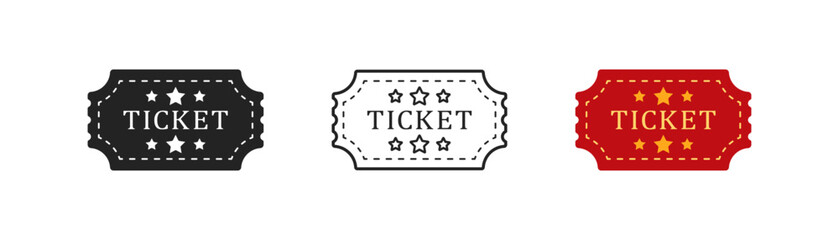 Vintage ticket outline icon on light background. Walk to the cinema concept. Pass to theater, cinema. Flat design.
