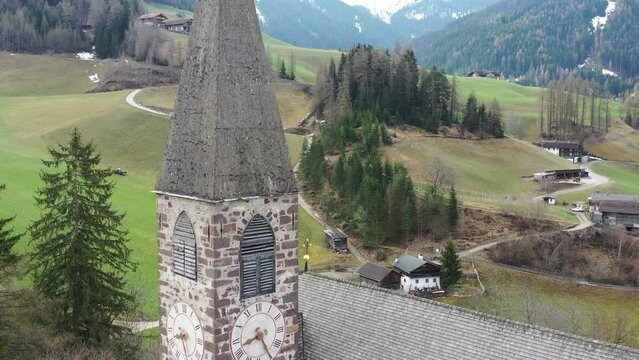 Aerial view of the Saint Magdalena church and the beautiful landscape that surrounds it