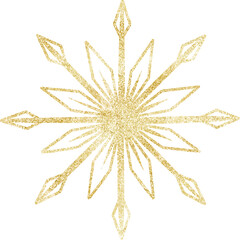 Fototapeta Hand drawn golden snowflake, element on transparent background obraz