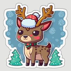 Sticker template with christmas deer, xmas reindeer stickers with ornament. Multicolor