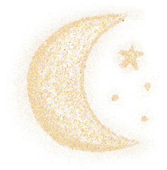 Stars and moon hand-drawn with gold glitter