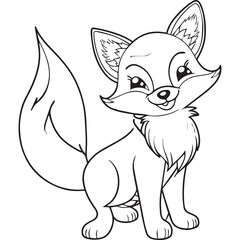 Happy fox cartoon outline illustration. Coloring book for children. Black and white vector drawing. Cute wild animal. Isolated school education game. Simple cheerful design for kids. Comic sketch 