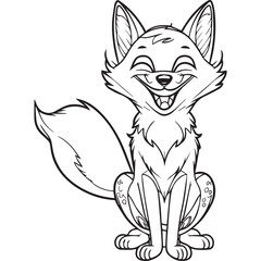 Happy fox cartoon outline illustration. Coloring book for children. Black and white vector drawing. Cute wild animal. Isolated school education game. Simple cheerful design for kids. Comic sketch 