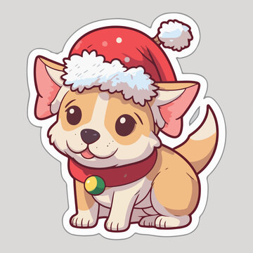 Christmas dog sticker, xmas puppy stickers collection. Winter holidays