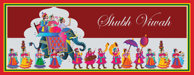 vector illustration of an Indian wedding invitation card, 'Baraat' in Hindi means a groom's wedding procession in India and Pakistan.