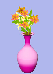 A beautiful bouquet of flowers in a vase. Vector illustration in realistic style. 