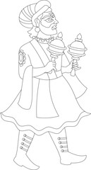 man in a wedding procession 
playing maraca, Rajasthani style painting. for textile printing, logo, wallpaper, and wedding card, wedding.