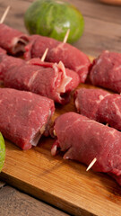 close-up of raw meat on a cutting board