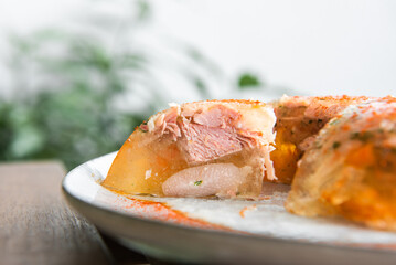 Turkey meatball with jelly. pork stews with gelatin. Typical food during Christmas holidays in Romania.