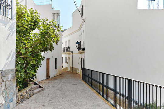Charming narrow street of Mojacar village in Almeria. Spain