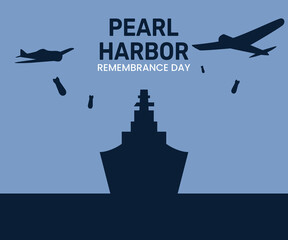 pearl harbor day poster with warship, fighter plane illustration