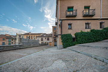 Downhill stone stairs in an ancient city a winter sunrise
