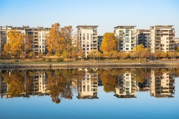 Fototapeta na wymiar Luxury residential area Osthafen, Frankfurt, Germany