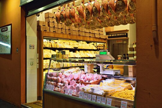 shop in the ancient market of Bologna called the Quadrilatero in Emilia Romagna, Italy