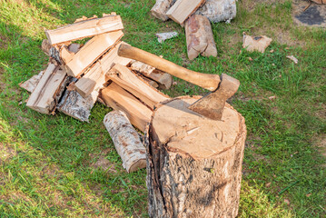 Closeup tools for hand chopping firewood