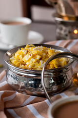 Balaleet with Egg served in dish isolated on table side view of arabian food