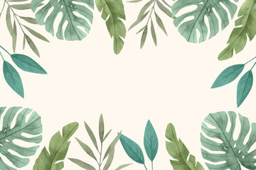 watercolor tropical leaves background vector design illustration