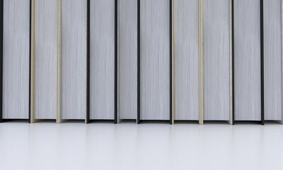 Illustration of 3D rendering of books arranged in full-page on a white surface with a space for text