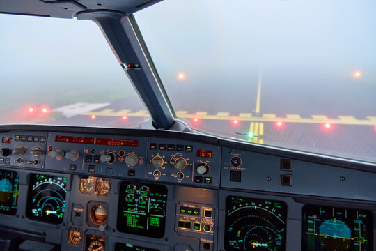 Waiting for the take off clearance on a foggy morning
