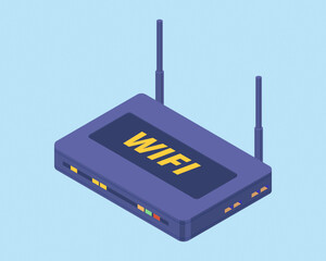 Isometric Wireless Network Wi-Fi Router. High speed internet connection, computer network.