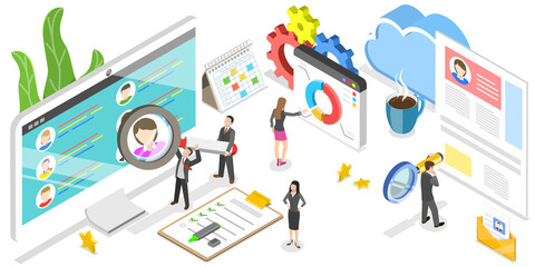 3D Isometric Flat  Conceptual Illustration of Client Profile Data Analysis