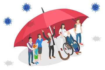 3D Isometric Flat  Conceptual Illustration of Herd Immunity