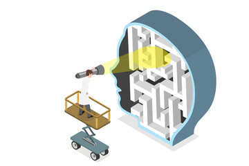 3D Isometric Flat  Conceptual Illustration of Psychology