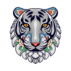 Colorful Tiger Head mandala arts isolated on white background