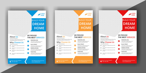 construction flyer A4 template, Construction Flyer Template, Flyer Design Set, Renovation Flyer Template, flyer, banner, leaflets decoration for printing.