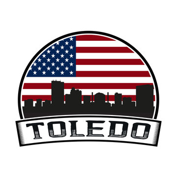 Toledo Ohio USA Skyline Sunset Travel Souvenir Sticker Logo Badge Stamp Emblem Coat of Arms Vector Illustration SVG