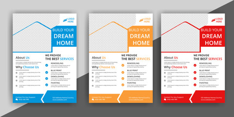 construction flyer A4 template, Construction Flyer Template, Flyer Design Set, Renovation Flyer Template, flyer, banner, leaflets decoration for printing.