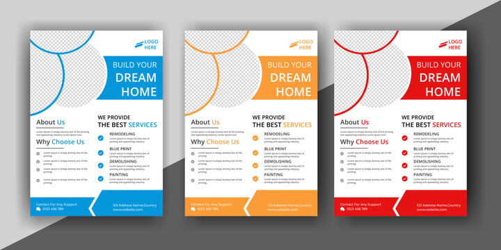 construction flyer A4 template, Construction Flyer Template, Flyer Design Set, Renovation Flyer Template, flyer, banner, leaflets decoration for printing.